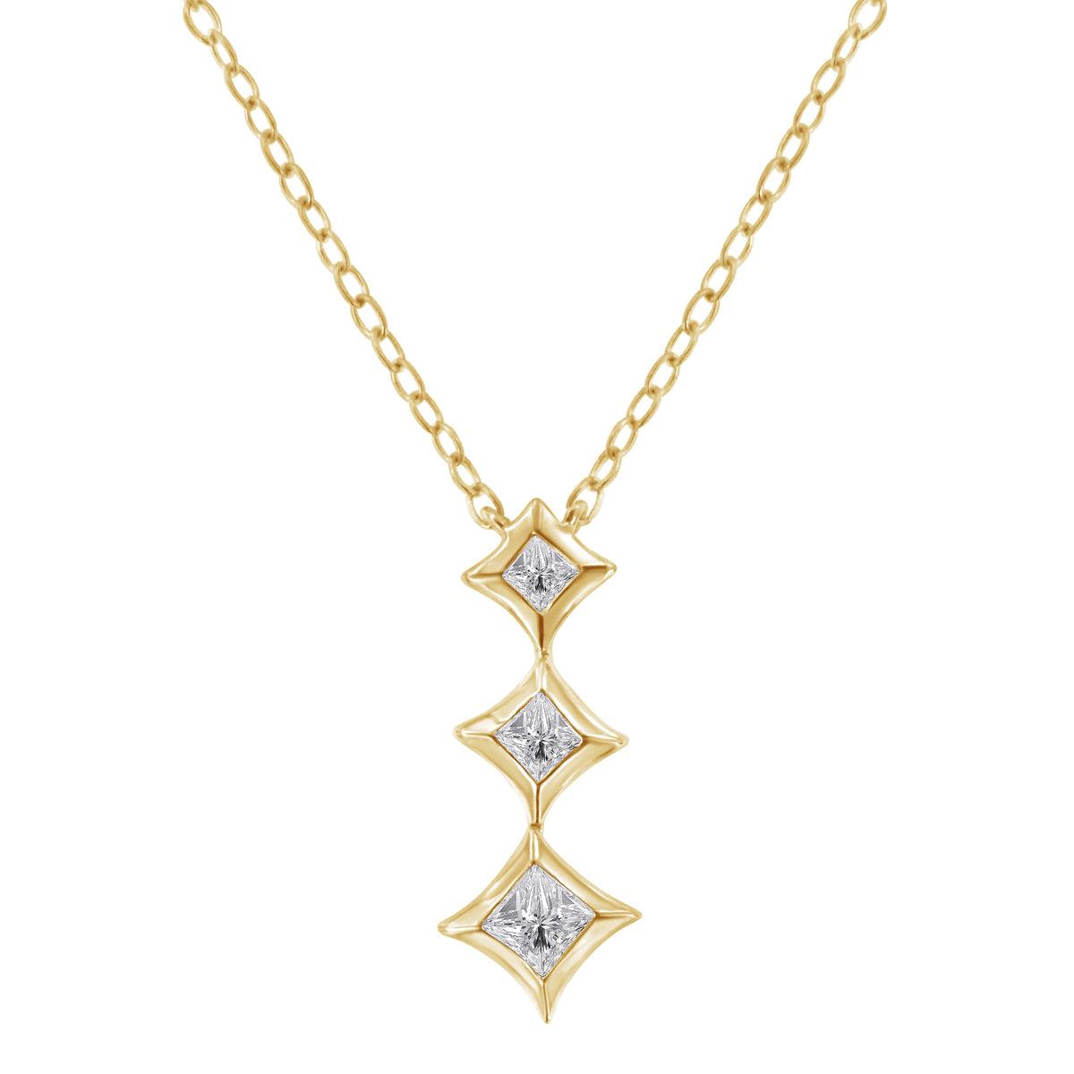 3-stone princess-cut diamond drop pendant necklace on 18in chain, 10K white gold, Bids.com on Tampa Home & Garden Store