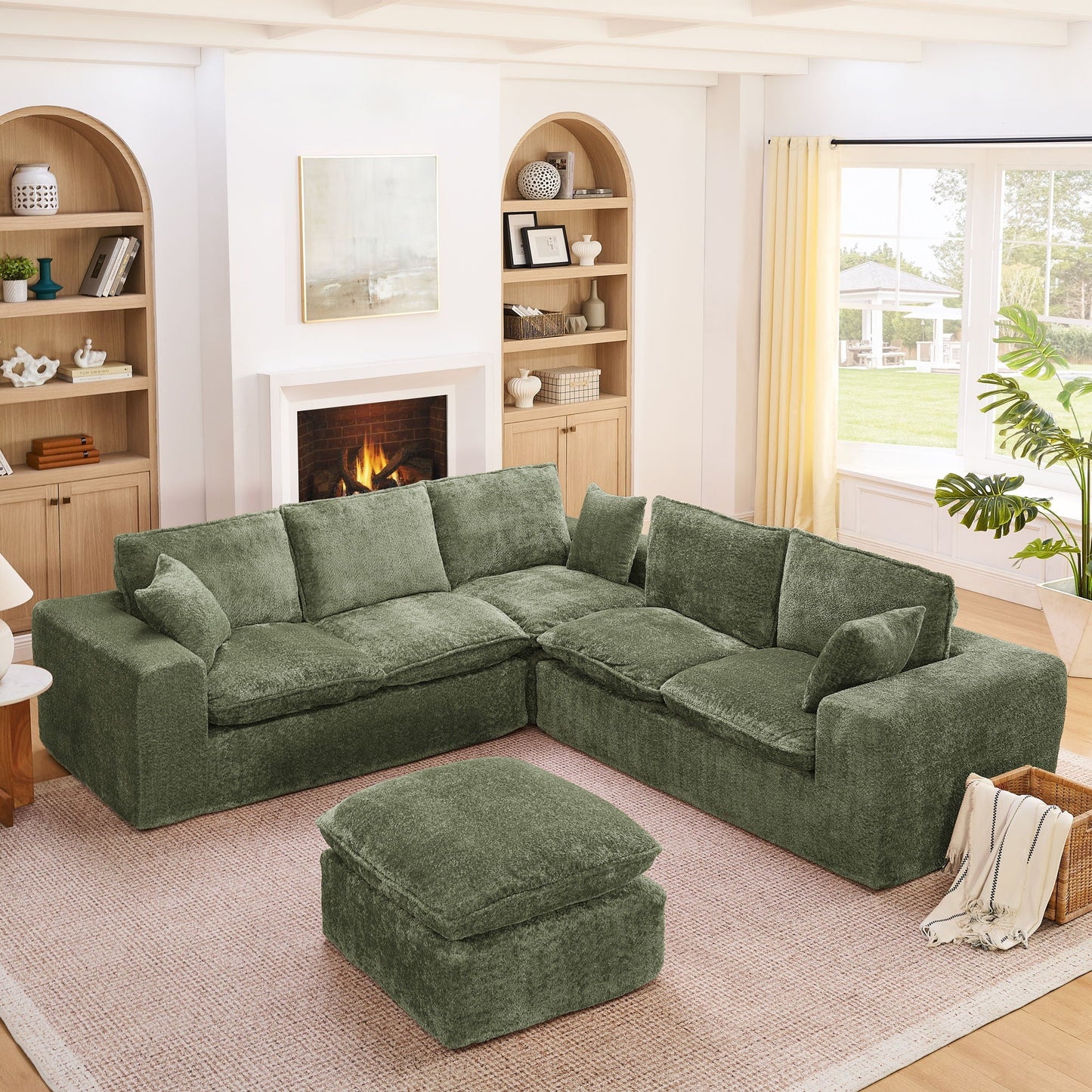 Modern Fabric Sectional with Ottoman Set