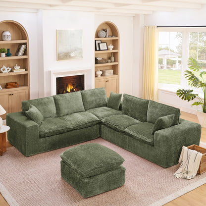 Modern Fabric Sectional with Ottoman Set