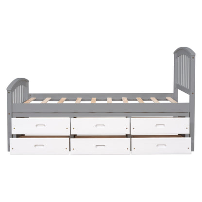 Platform storage bed solid wood gray frame with 6 white drawer fronts by HouseOfZazla on Tampa Home & Garden Store
