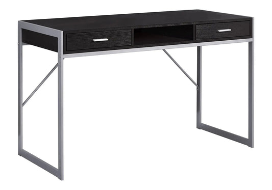Computer desk with 2 drawers and open shelf, black top and silver frame by Unique Piece Furniture on Tampa Home & Garden Store