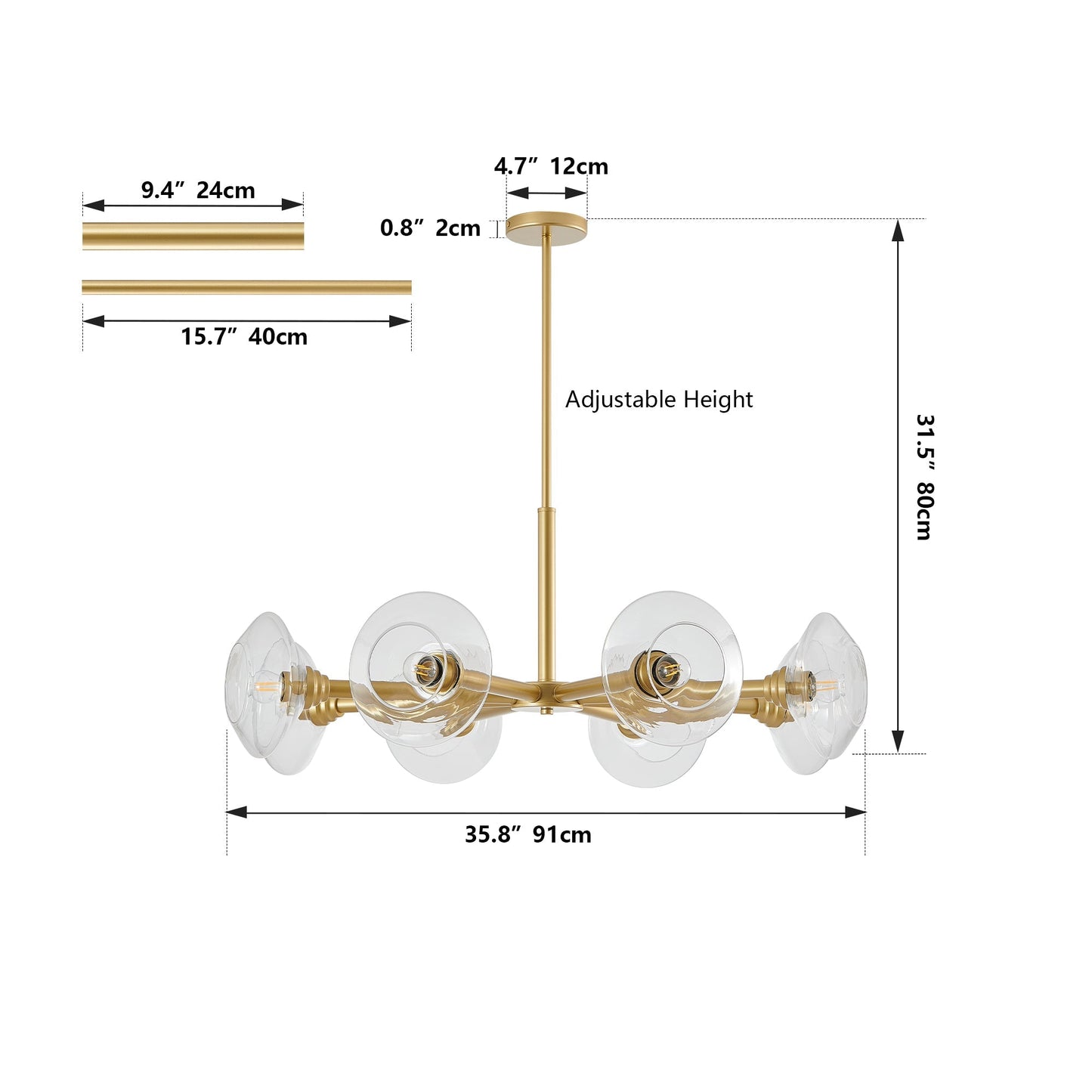 36in gold 8-light Sputnik chandelier with glass shades HouseOfZazla on Tampa Home & Garden Store