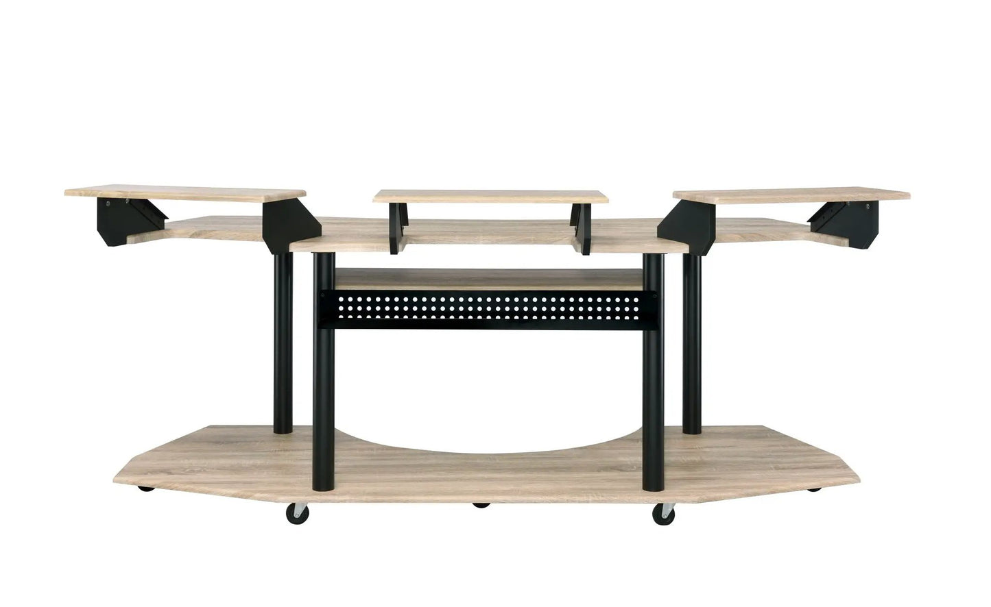 Eleazar wood music recording studio desk with raised end shelves and central shelf on Tampa Home & Garden Store