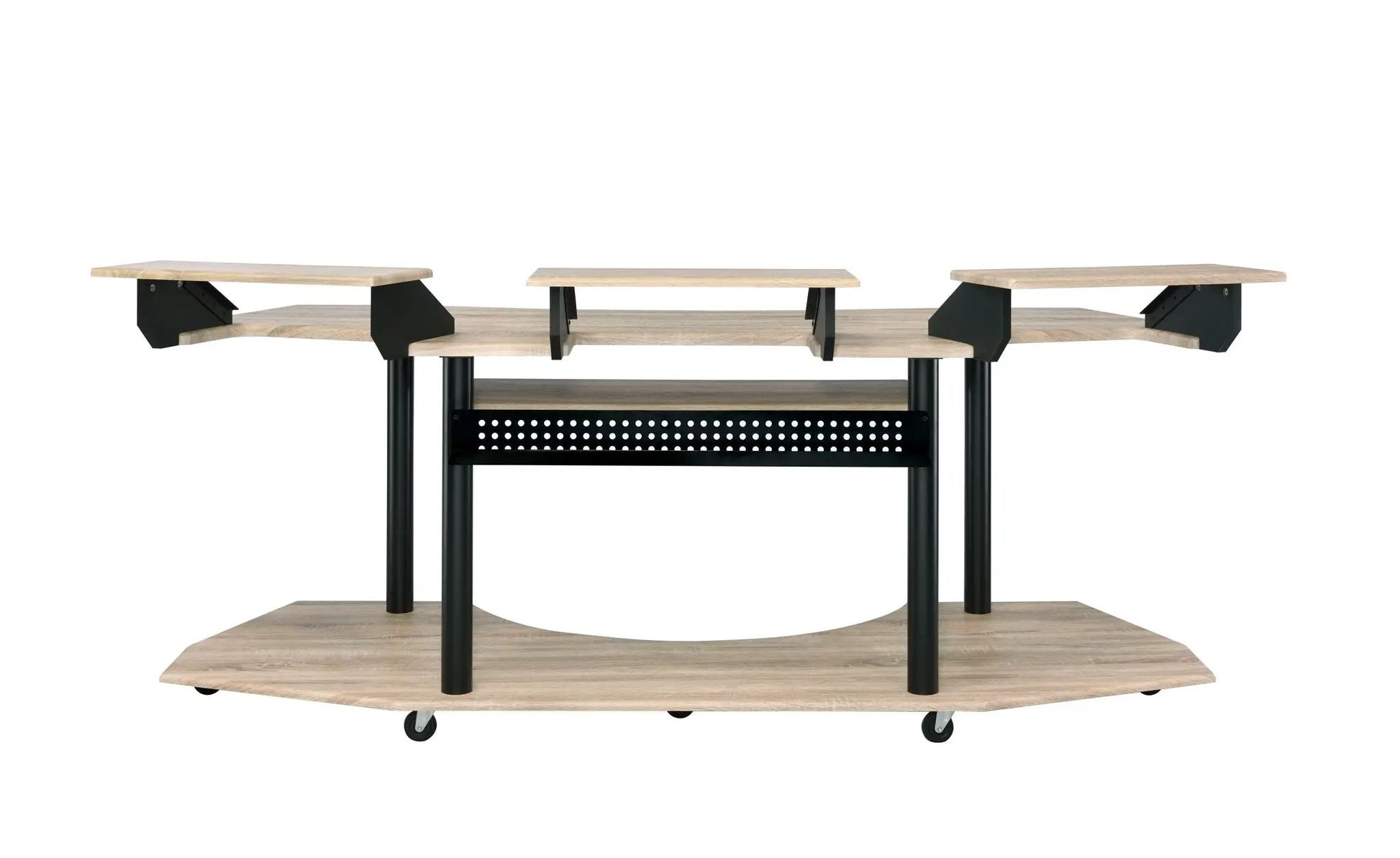 Eleazar wood music recording studio desk with raised end shelves and central shelf on Tampa Home & Garden Store