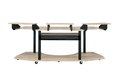 Eleazar wood music recording studio desk with raised end shelves and central shelf on Tampa Home & Garden Store