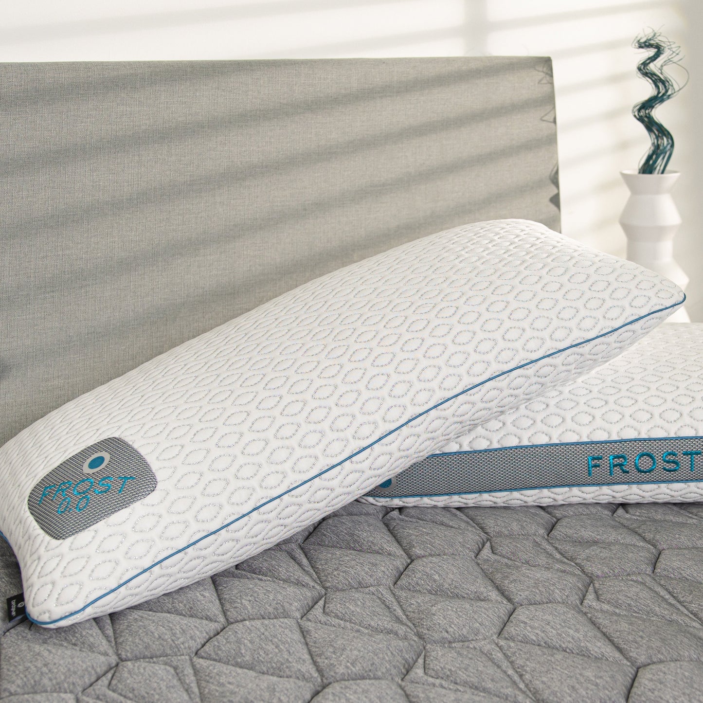 BedGear Frost Pillow 3.0 King cooling pillow with white cover and blue piping HouseOfZazla on Tampa Home & Garden Store