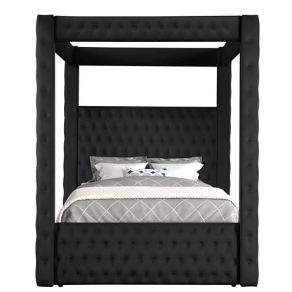 Modern 4 Poster Bed with tufted black headboard and footboard by HouseOfZazla poster beds on Tampa Home & Garden Store