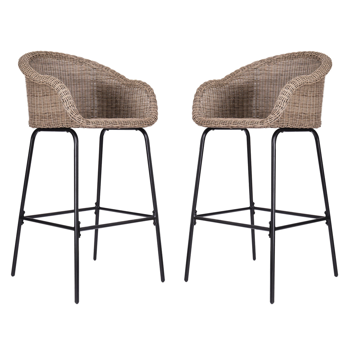 Ladd outdoor metal wicker barstool set of 2 in brown wicker with black metal legs HouseOfZazla on Tampa Home & Garden Store