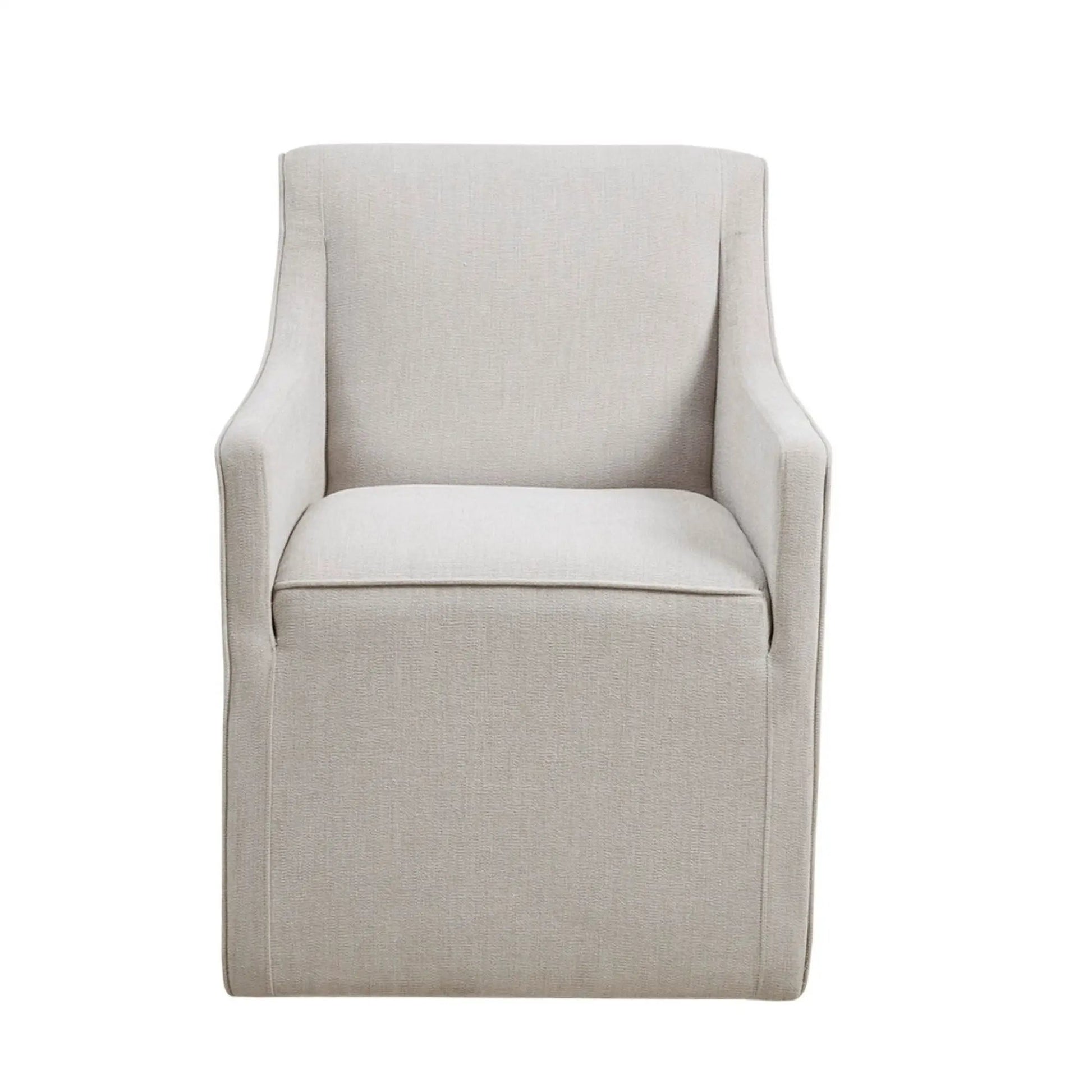 Traditional skirted dining arm chair in beige fabric by Unique Piece Furniture on Tampa Home & Garden Store
