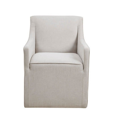 Traditional skirted arm chair in beige-gray fabric with curved arms HouseOfZazla on Tampa Home & Garden Store