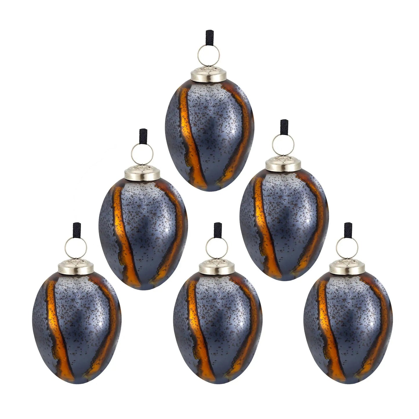 Christmas ball ornaments blue-gray glass with orange stripe 6 Unique Piece Furniture on Tampa Home & Garden Store