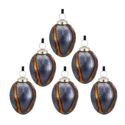 Christmas ball ornaments blue-gray glass with orange stripe 6 Unique Piece Furniture on Tampa Home & Garden Store