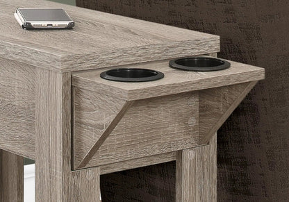 Accent Side Table with storage in light gray wood; two top circular recesses on Tampa Home & Garden Store