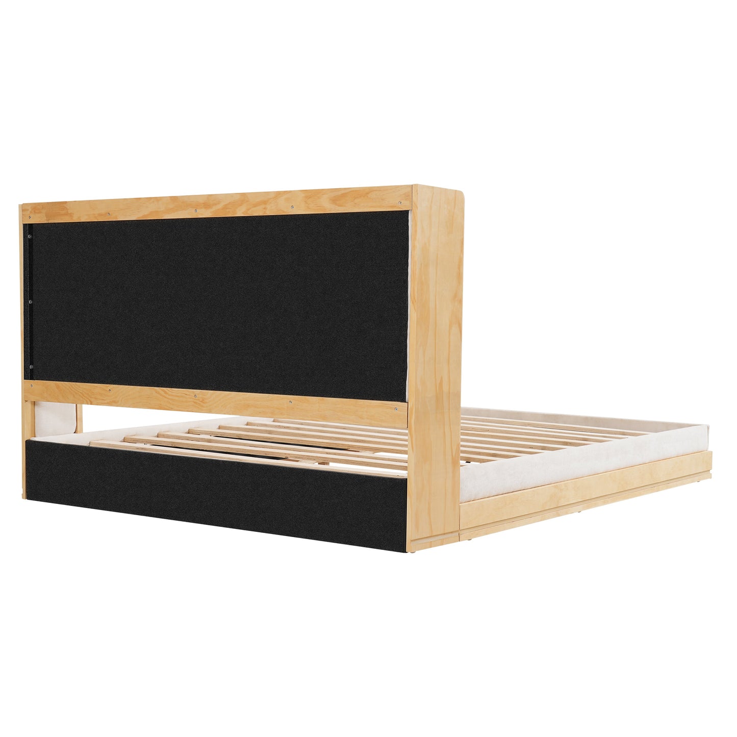 Mid-Century Modern Wood Bed with Waterfall Edge