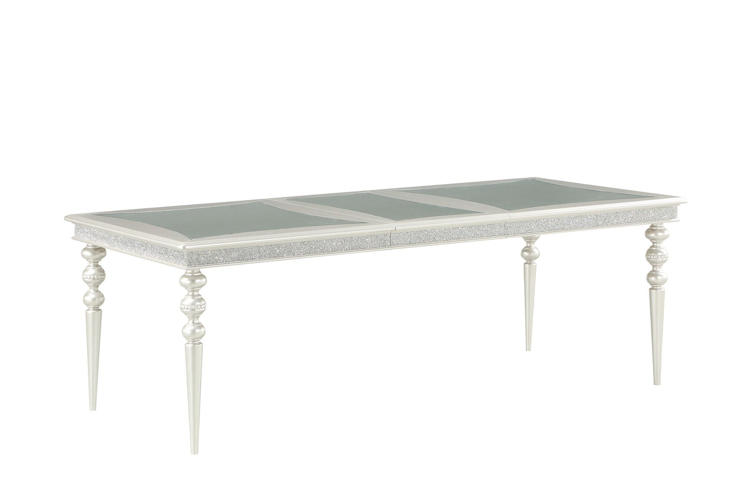 Maverick Dining Table Silver by HouseOfZazla with glass top and ornate legs on Tampa Home & Garden Store