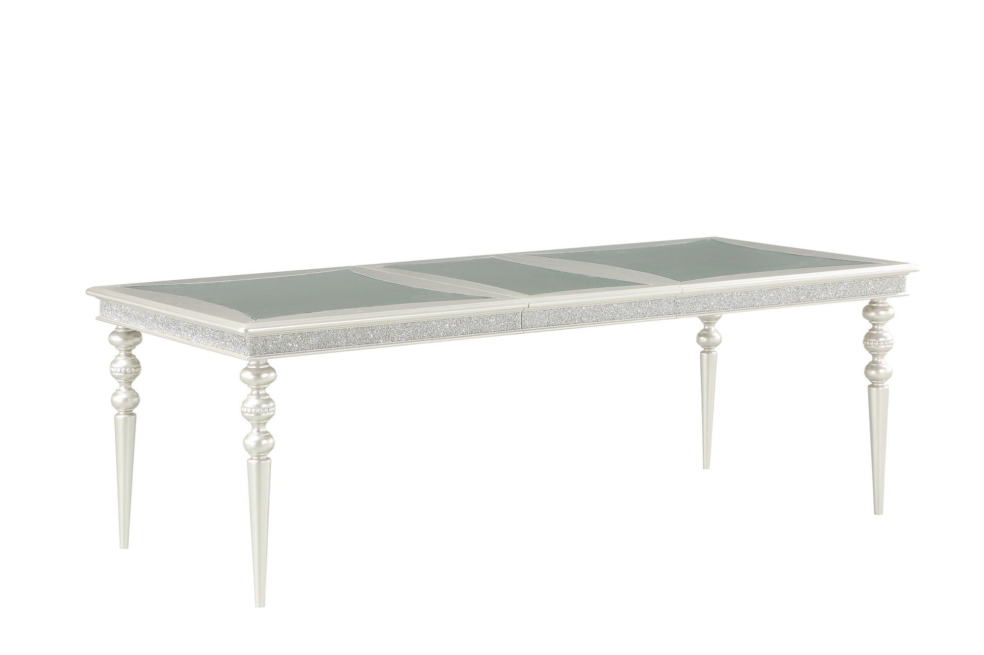 Maverick Dining Table Silver by HouseOfZazla with glass top and ornate legs on Tampa Home & Garden Store