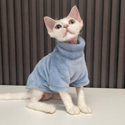 Fashion Personality Ren Fa Cai Hairless Cat Clothes blue fleece turtleneck cat outfit Pet Zen on Tampa Home & Garden Store