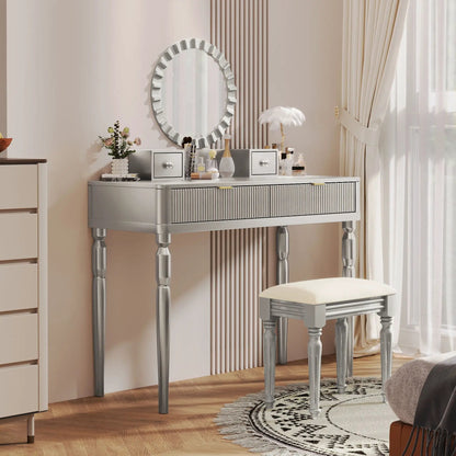 Luxury Vanity Desk Round Mirror Dressing Table