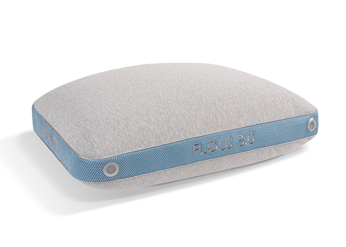 BedGear Flow Performance backrest pillow in light gray fabric with blue mesh side band on Tampa Home & Garden Store