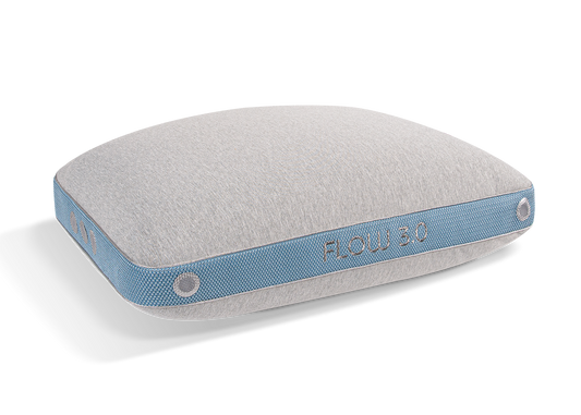 BedGear Flow Performance backrest pillow in light gray fabric with blue mesh side band on Tampa Home & Garden Store
