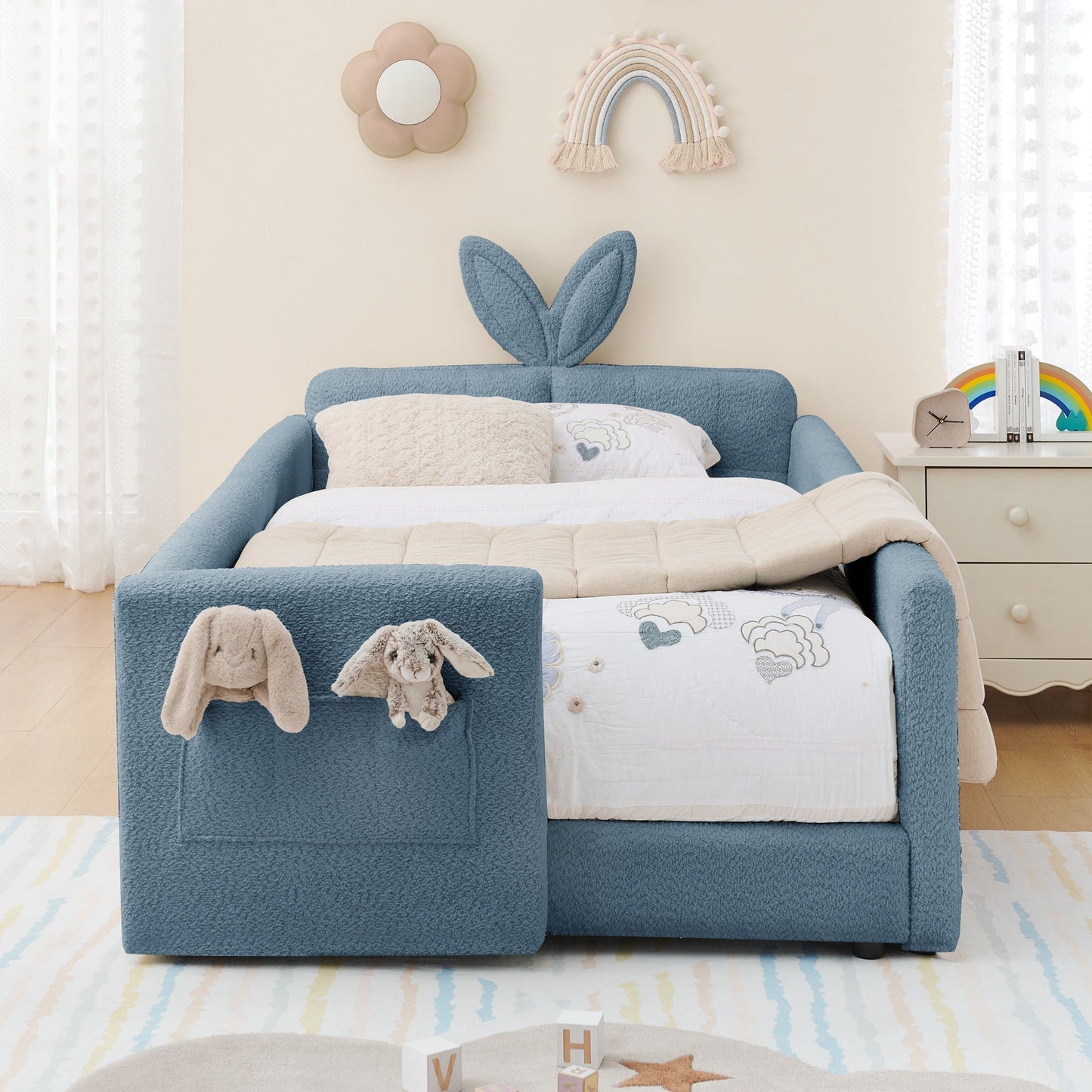 Cute Rabbit Ear Platform Bed and Safety Rail