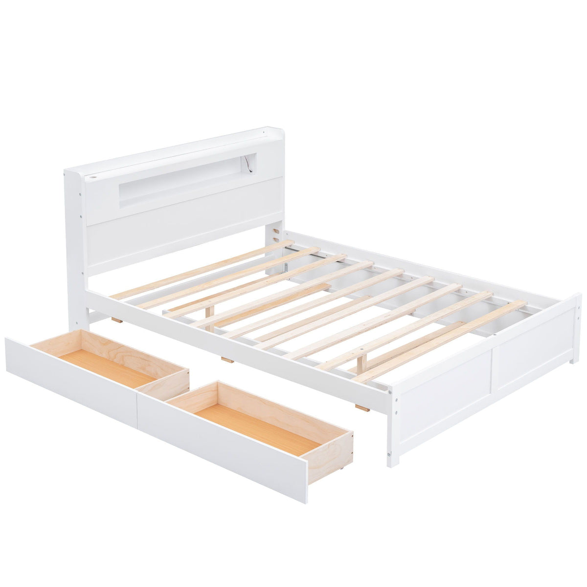 Storage Platform Bed With LED Lights, 2 Drawers And Trundle in white with slatted base on Tampa Home & Garden Store