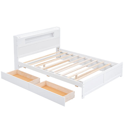 Storage Platform Bed With LED Lights, 2 Drawers And Trundle in white with slatted base on Tampa Home & Garden Store