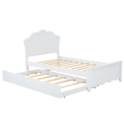 Platform bed with white cloud-shaped headboard and built-in trundle by HouseOfZazla on Tampa Home & Garden Store