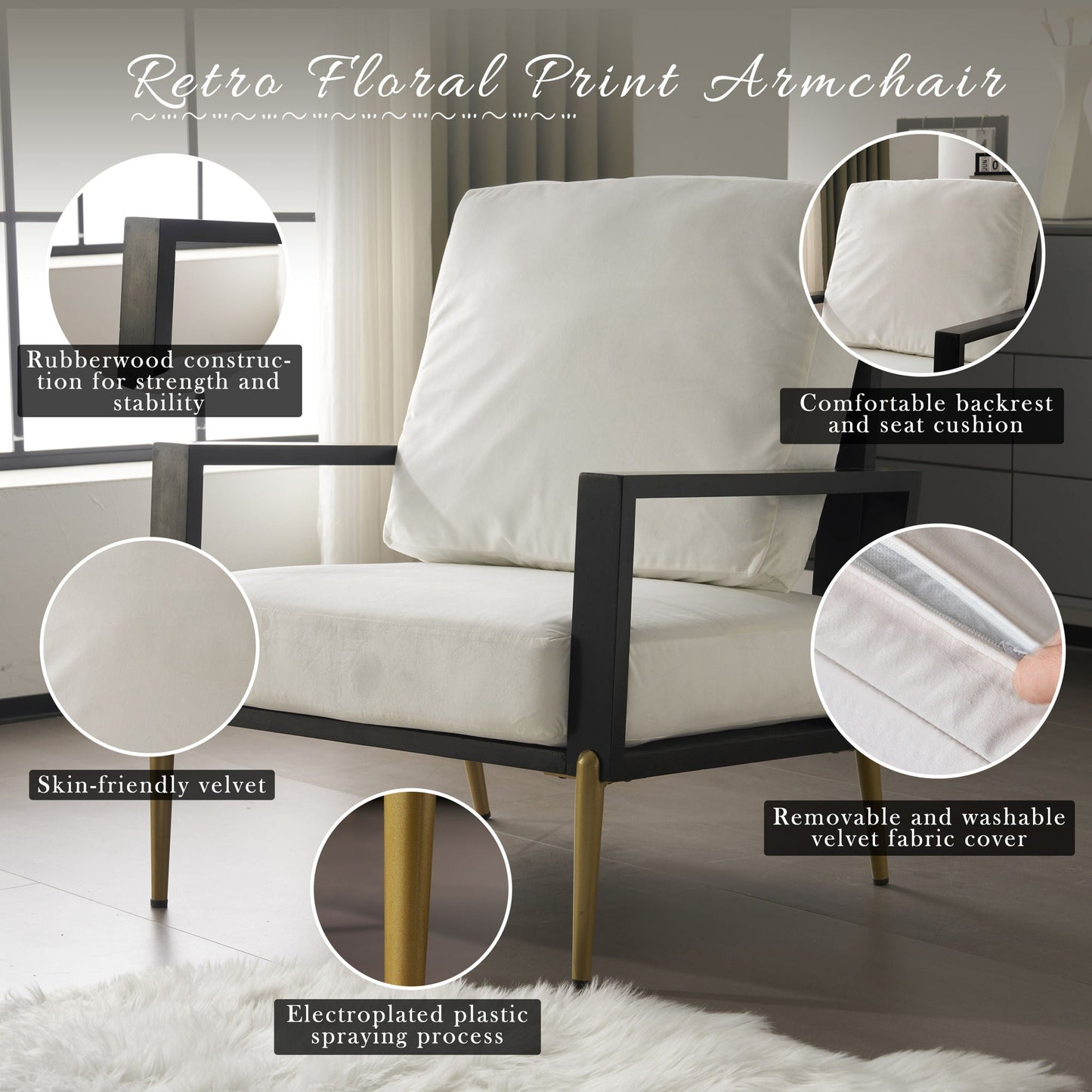 Modern armchair with solid wood frame, velvet upholstery, removable cover by HouseOfZazla on Tampa Home & Garden Store