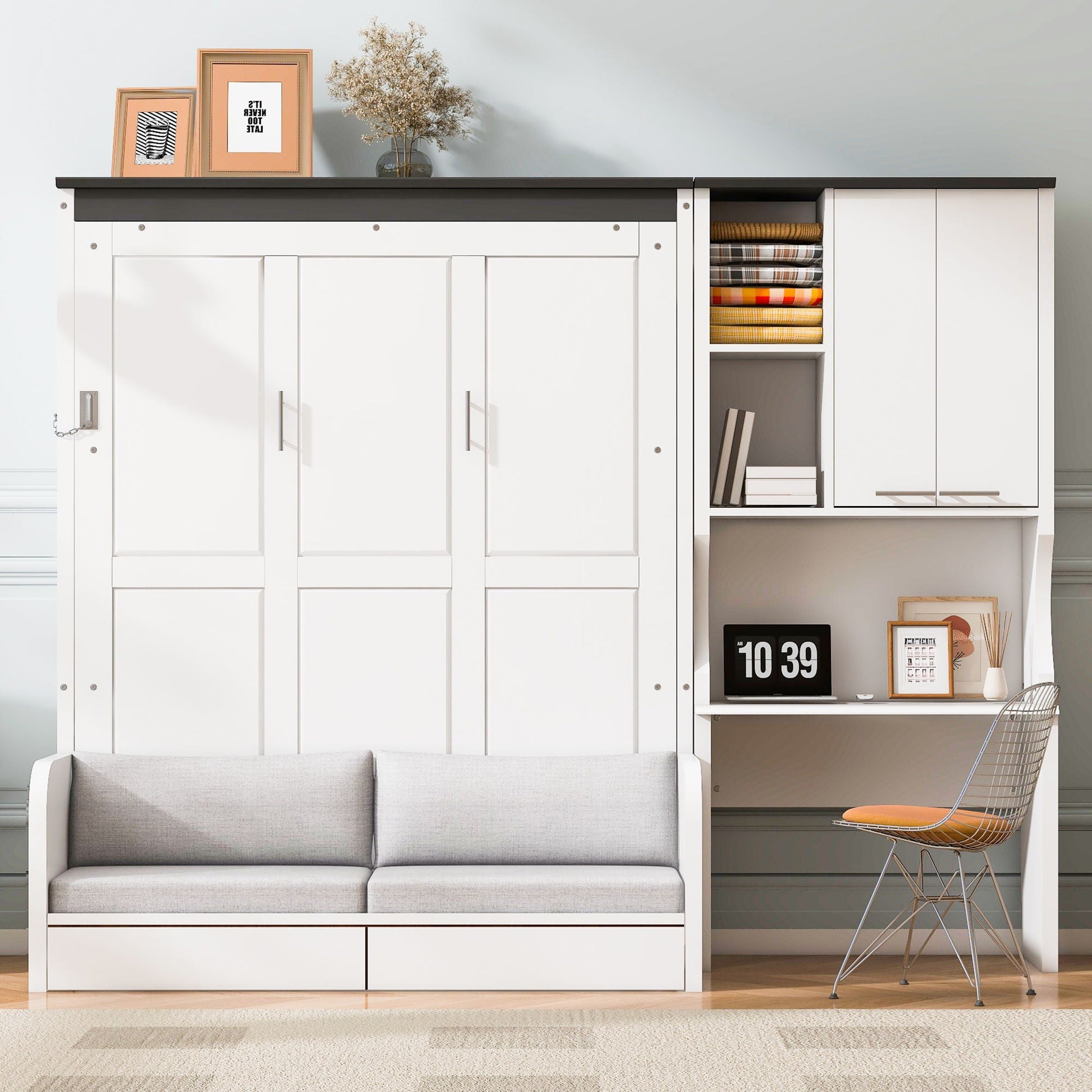 White Murphy bed storage unit with sofa, desk and open shelves by HouseOfZazla on Tampa Home & Garden Store