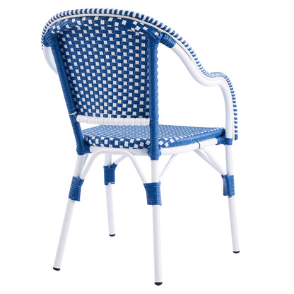 Outdoor Bistro Chairs aluminum frame blue-white woven seats set of 2 HouseOfZazla on Tampa Home & Garden Store