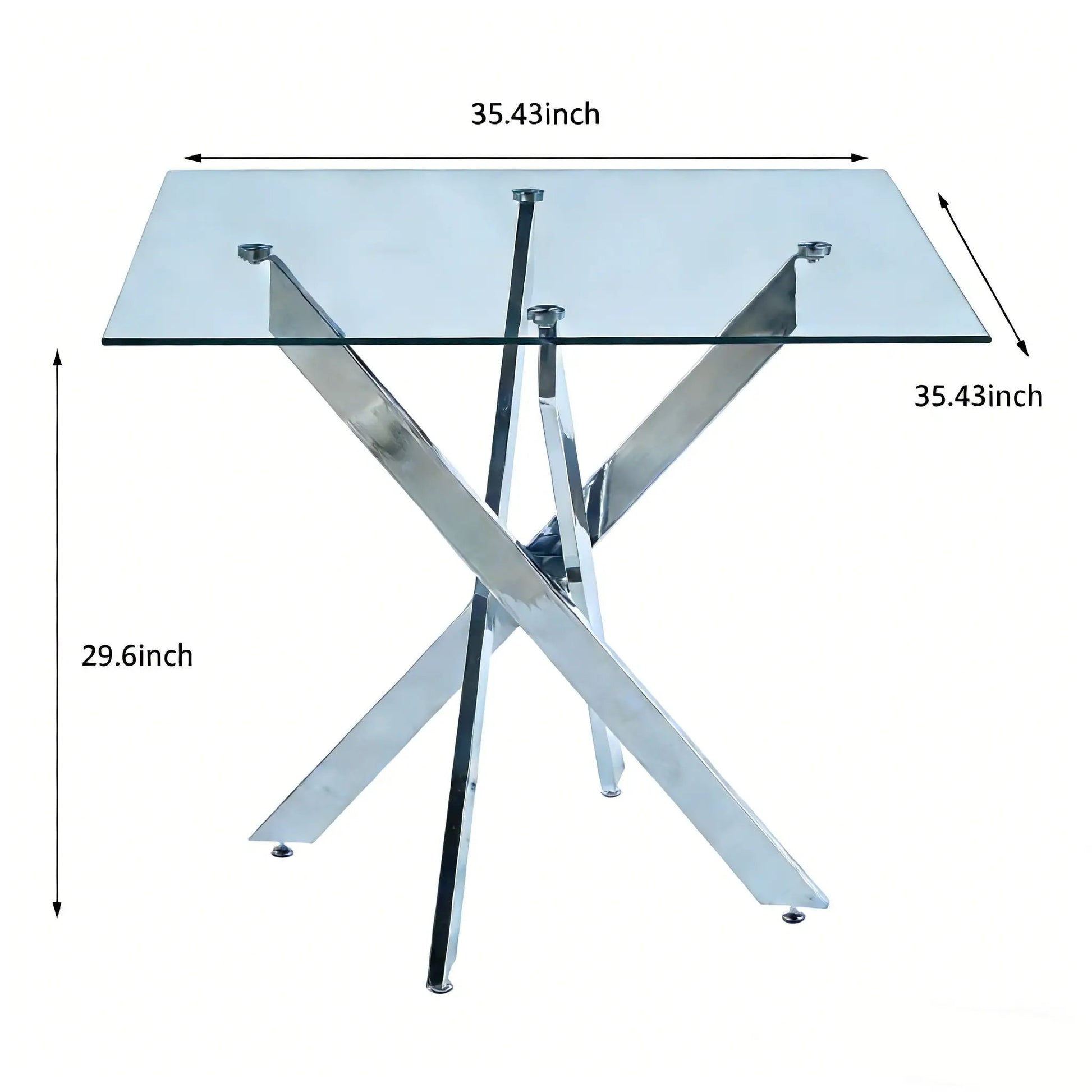 Glass dining table with cross metal legs and square tempered top Unique Piece Furniture on Tampa Home & Garden Store