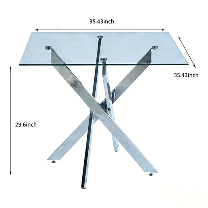 Dining table with tempered glass top and cross metal legs, square by HouseOfZazla on Tampa Home & Garden Store