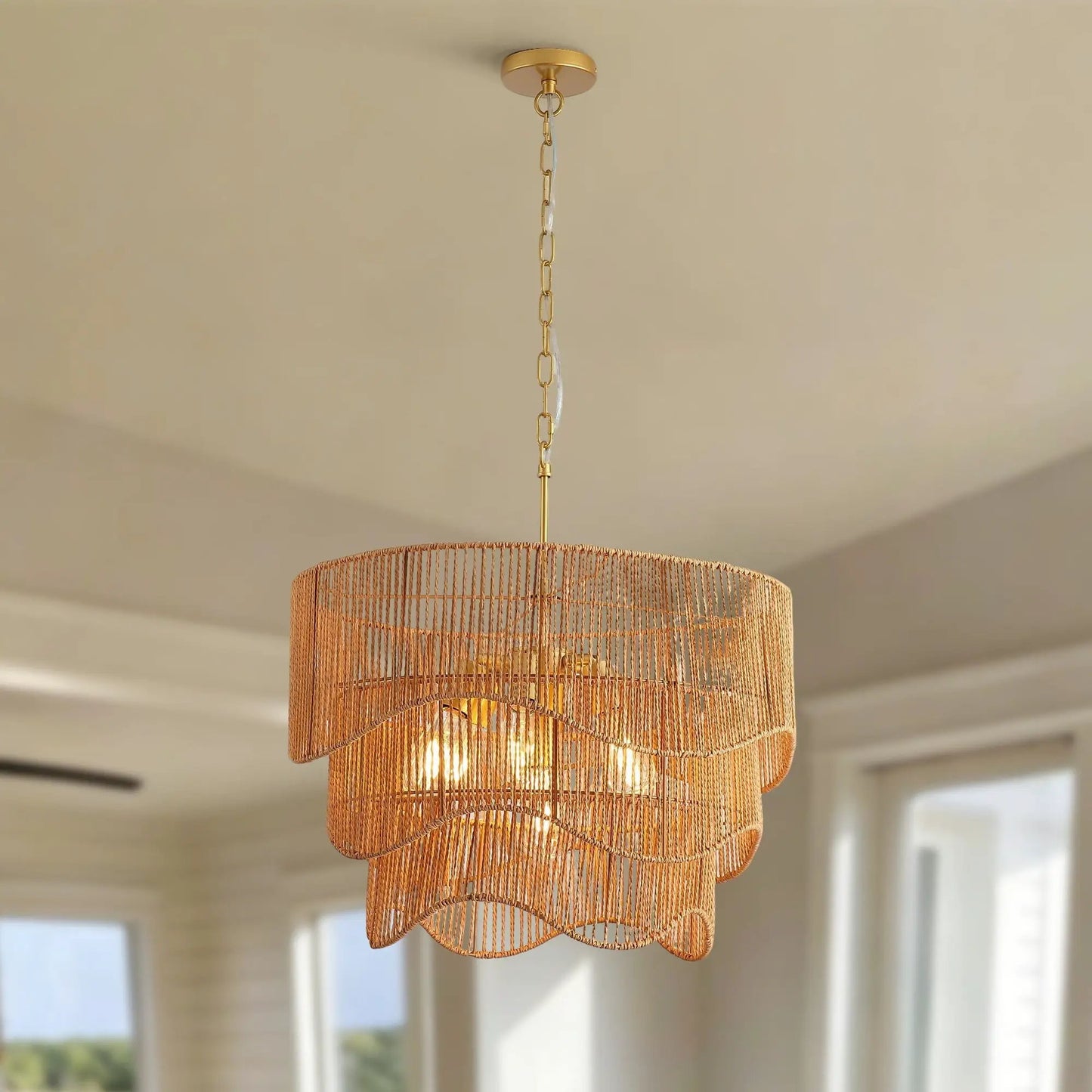 Chandelier With 7 Light E26 Base and Wave Pendant
