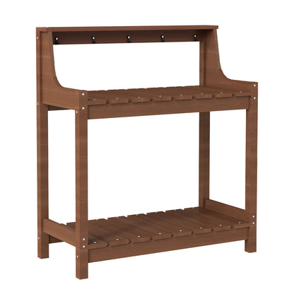 Potting bench outdoor HDPE garden table with storage, brown finish, hooks HouseOfZazla on Tampa Home & Garden Store