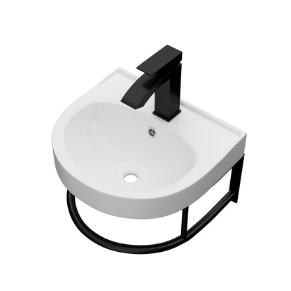 Wall mounted bathroom sink with towel bar and black faucet, white ceramic basin on Tampa Home & Garden Store