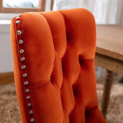 Tufted velvet dining chair set in orange with silver nailhead trim, 2-pack by HouseOfZazla on Tampa Home & Garden Store