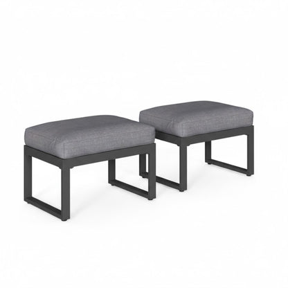 All-Weather Patio Ottomans with Cushions, gray fabric, black metal frame pair HouseOfZazla on Tampa Home & Garden Store