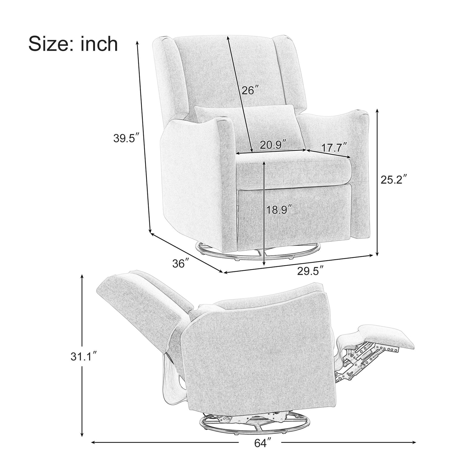 Wide Wingback Swivel Glider And Recliner