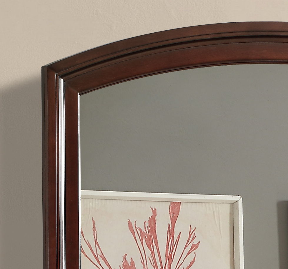 Ashford mirror with cappuccino finish, curved top dark wood frame, silver inner bevel on Tampa Home & Garden Store