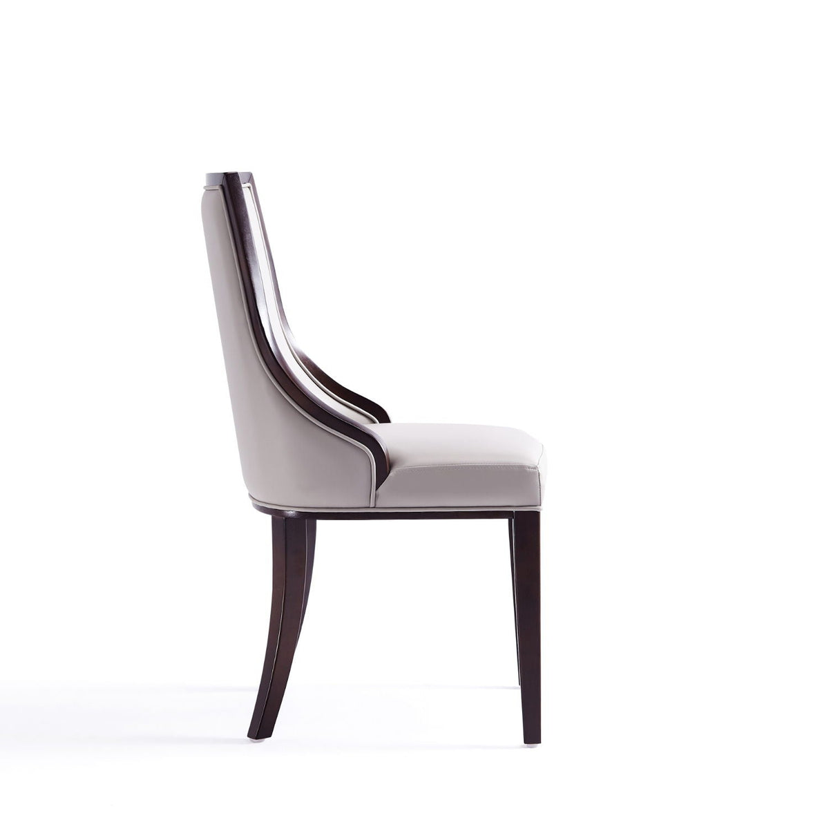 Grand dining chair with beech wood frame, beige/gray upholstery, curved back, side profile on Tampa Home & Garden Store
