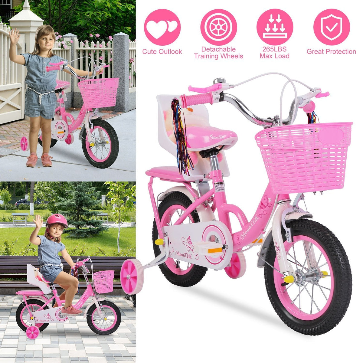 GemGear 16in pink carbon steel kids bike with front basket and detachable training wheels on Tampa Home & Garden Store