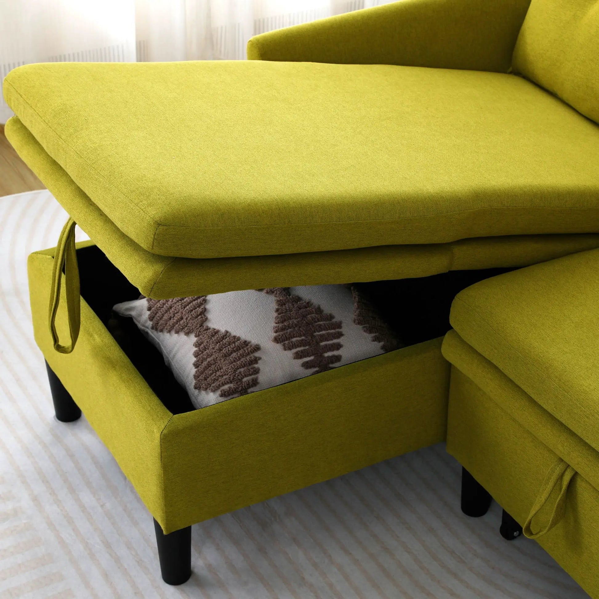 L-shaped reversible chaise sectional with storage in lime green fabric by Unique Piece Furniture on Tampa Home & Garden Store