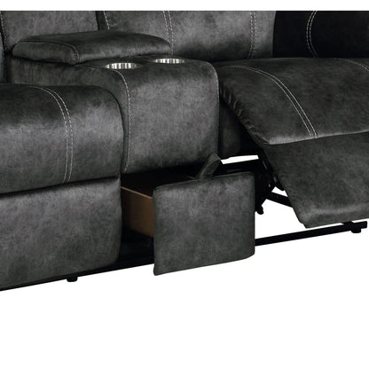 Sonet Domino Recliner loveseat in dark faux leather with white stitching and cupholders on Tampa Home & Garden Store