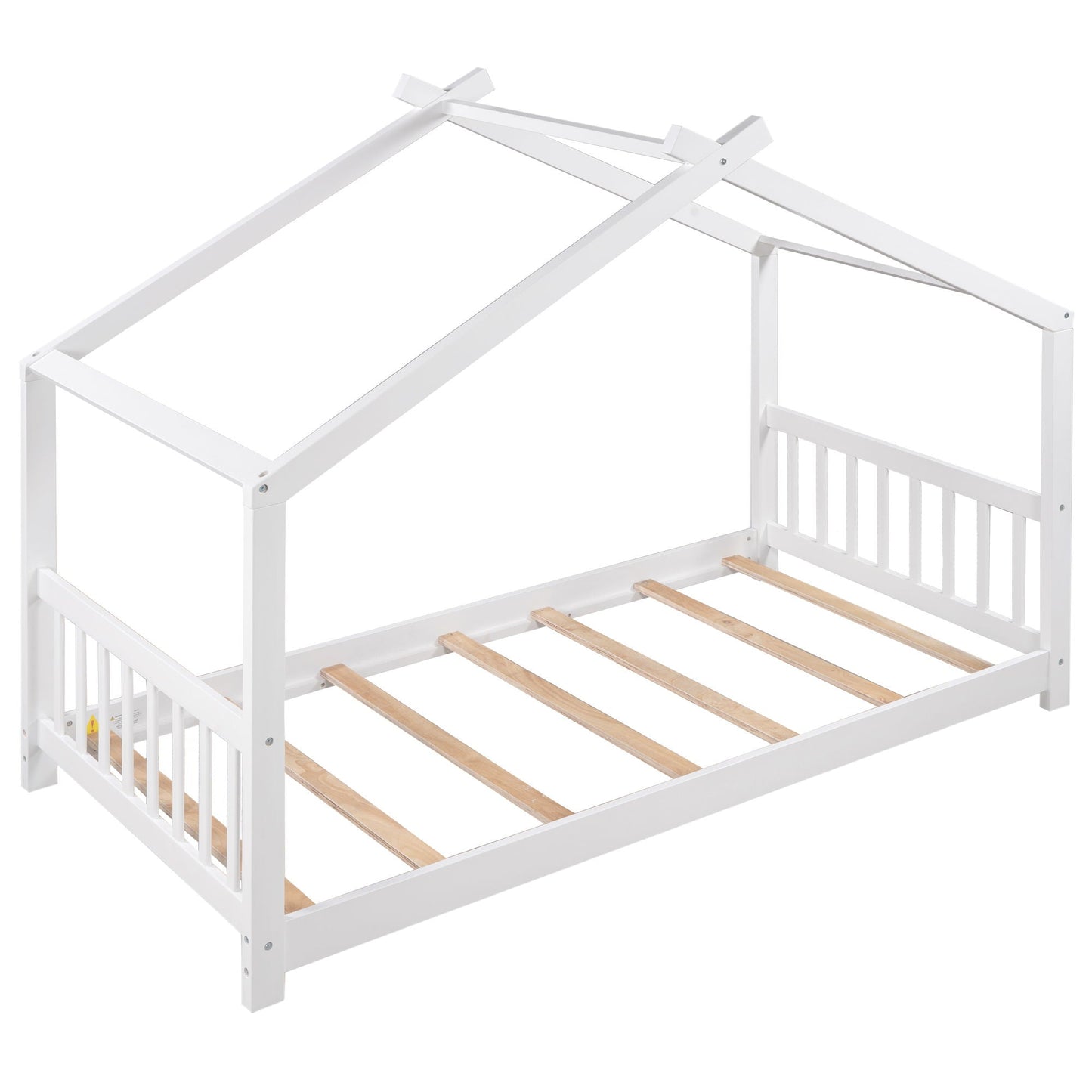White roof-design platform bed frame with headboard and footboard, slatted foundation on Tampa Home & Garden Store