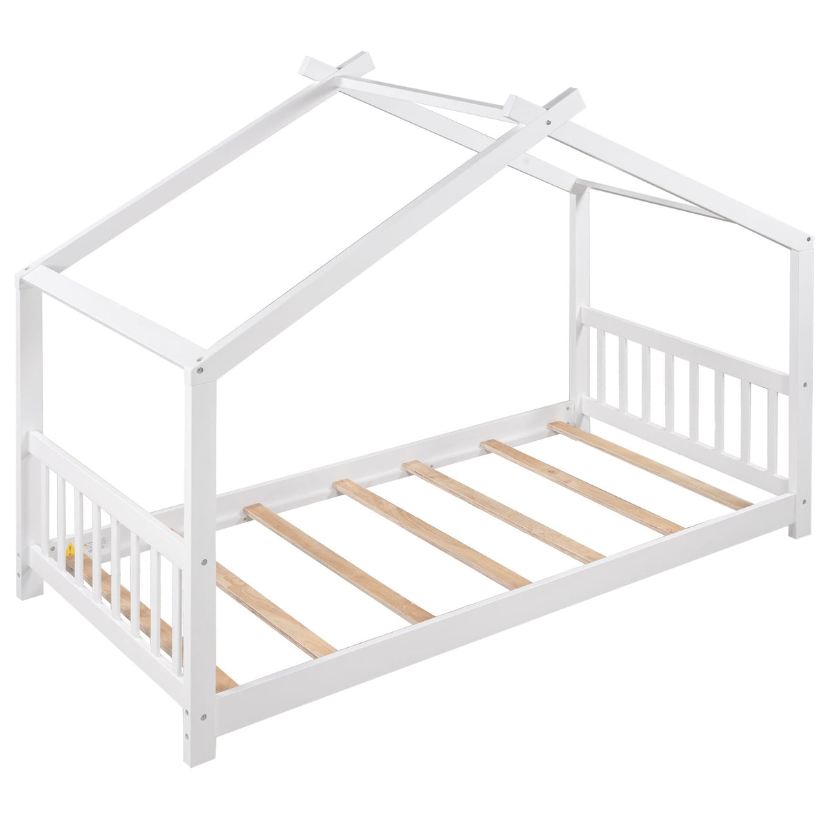 White roof-design platform bed frame with headboard and footboard, slatted foundation on Tampa Home & Garden Store