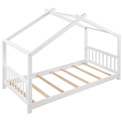 White roof-design platform bed frame with headboard and footboard, slatted foundation on Tampa Home & Garden Store
