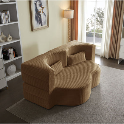 Floor convertible sleeper sofa bed with 2 pillows in tan corduroy upholstery by HouseOfZazla Futon on Tampa Home & Garden Store