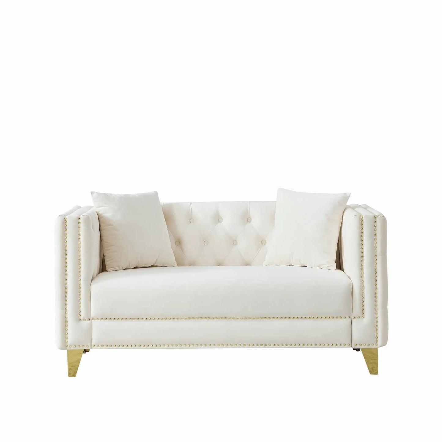 2 Seater Deep Seat Sofa with Button Nailhead and Square Arm ivory by Unique Piece Furniture on Tampa Home & Garden Store