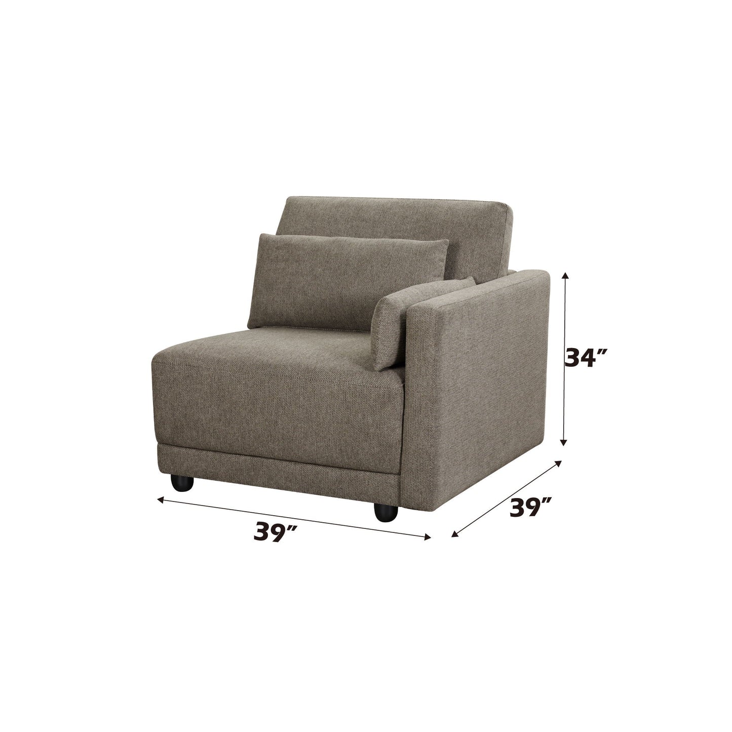 Rylie modular sectional sofa with toss pillows, taupe fabric, stationary sectional on Tampa Home & Garden Store